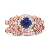 Two Piece Round Natural Stone Bridal Ring