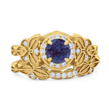 Two Piece Round Natural Stone Bridal Ring