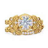 Two Piece Round Natural Stone Bridal Ring