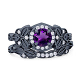 Two Piece Round Natural Stone Bridal Ring