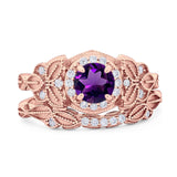 Two Piece Round Natural Stone Bridal Ring