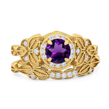 Two Piece Round Natural Stone Bridal Ring