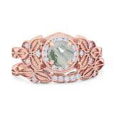 Two Piece Round Natural Stone Bridal Ring