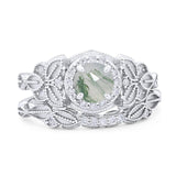 Two Piece Round Natural Stone Bridal Ring