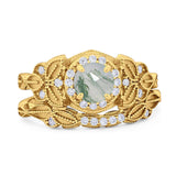 Two Piece Round Natural Stone Bridal Ring