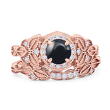 Two Piece Round Natural Stone Bridal Ring