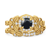 Two Piece Round Natural Stone Bridal Ring