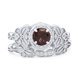 Two Piece Round Natural Stone Bridal Ring