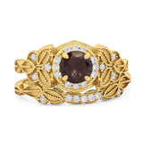 Two Piece Round Natural Stone Bridal Ring