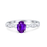 Art Deco Oval Natural Amethyst Marquise Style Ring 925 Sterling Silver