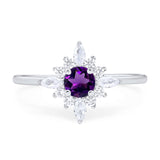 Round Natural Amethyst Floral Ring Marquise CZ 925 Sterling Silver