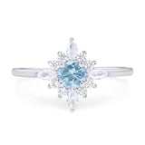 Round Natural Aquamarine Floral Ring Marquise CZ 925 Sterling Silver