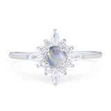 Round Natural Moonstone Floral Ring Marquise CZ 925 Sterling Silver