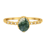 Art Deco Oval Natural Stone Beaded Ring