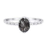 Vintage Style Oval Natural Rutilated Quartz Beaded Ring 925 Sterling Silver