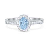 Oval Natural Aquamarine Flower Ring Halo Vintage Style 925 Sterling Silver
