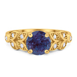 Round Natural Stone Leaf Design Ring