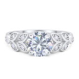 Floral Round Moissanite Leaf Design Ring 925 Sterling Silver