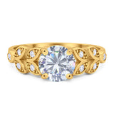 Round Natural Stone Leaf Design Ring