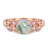 Round Natural Stone Leaf Design Ring