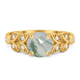 Round Natural Stone Leaf Design Ring