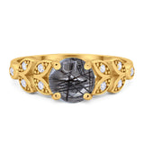 Round Natural Stone Leaf Design Ring