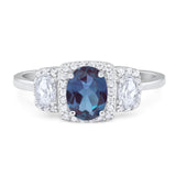 Three Stone Oval Lab Alexandrite Trellis Ring 925 Sterling Silver