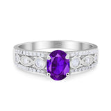 Vintage Style Oval Natural Amethyst Art Deco Ring 925 Sterling Silver