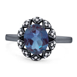 Art Deco Oval Natural Stone Floral Ring