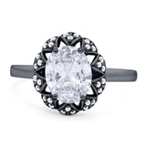 Art Deco Oval Natural Stone Floral Ring