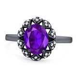 Art Deco Oval Natural Stone Floral Ring