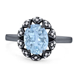 Art Deco Oval Natural Stone Floral Ring