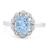 Vintage Style Oval Natural Aquamarine Floral Ring 925 Sterling Silver