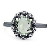 Art Deco Oval Natural Stone Floral Ring