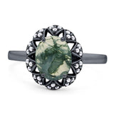 Art Deco Oval Natural Stone Floral Ring
