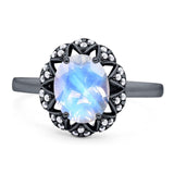 Art Deco Oval Natural Stone Floral Ring