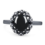 Art Deco Oval Natural Stone Floral Ring