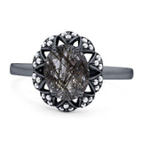 Art Deco Oval Natural Stone Floral Ring