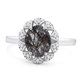 Art Deco Oval Natural Stone Floral Ring