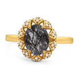 Art Deco Oval Natural Stone Floral Ring