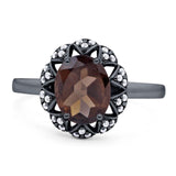 Art Deco Oval Natural Stone Floral Ring