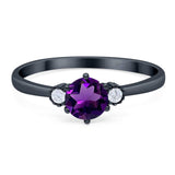 Art Deco Round Natural Stone Three Stone Ring