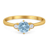 Art Deco Round Natural Stone Three Stone Ring