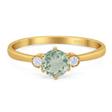 Art Deco Round Natural Stone Three Stone Ring