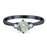 Art Deco Round Natural Stone Three Stone Ring