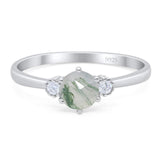 Art Deco Round Natural Stone Three Stone Ring