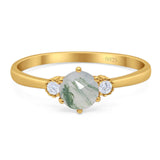 Art Deco Round Natural Stone Three Stone Ring