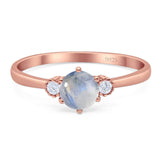 Art Deco Round Natural Stone Three Stone Ring