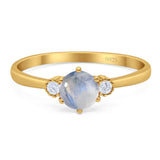 Art Deco Round Natural Stone Three Stone Ring