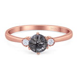 Art Deco Round Natural Stone Three Stone Ring